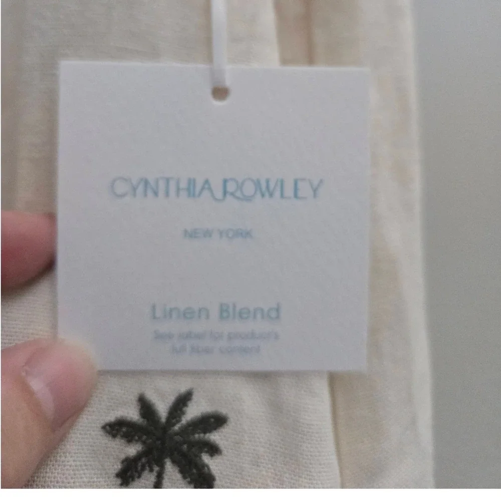 Cynthia Rowley Palm Tree Embroidered Linen Blend Dress Womens Medium Cream NEW - Picture 4 of 11